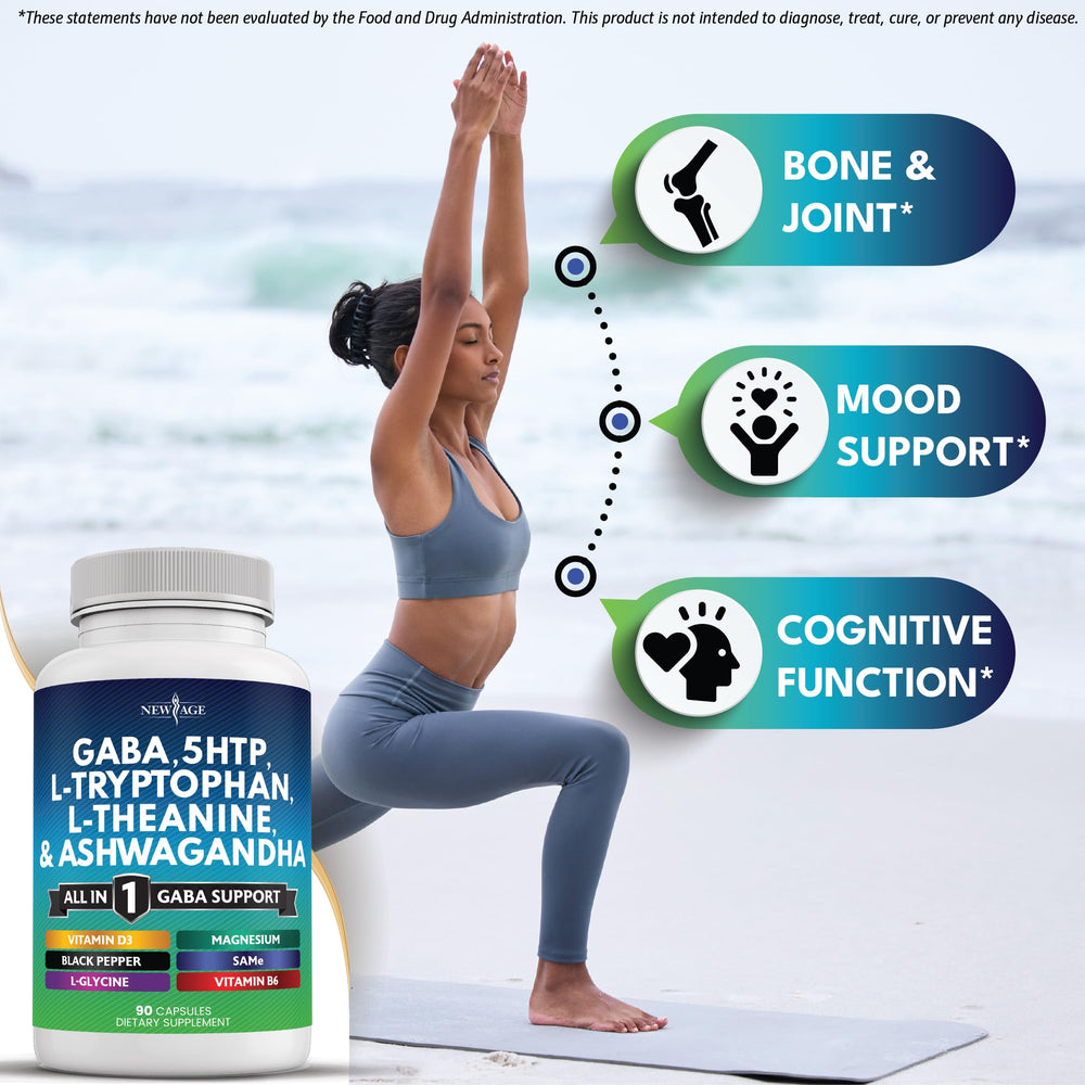 New Age 5-HTP capsules for mood balance and calm.