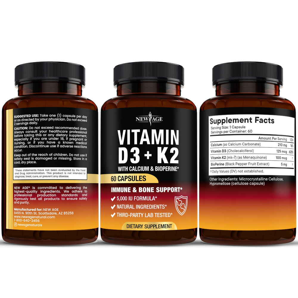 NEW AGE supplement bottle on kitchen counter ready for daily use.
