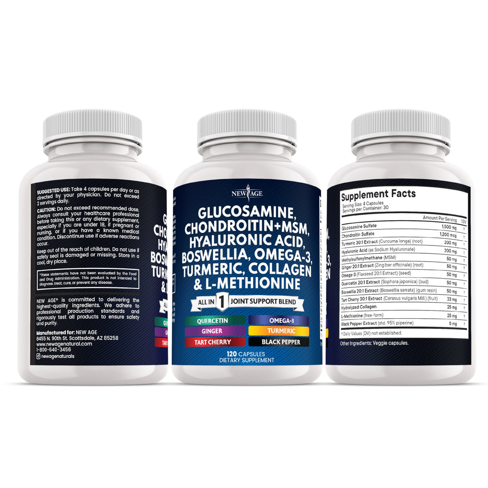 NEW AGE joint health supplement packaging demonstrates complete formula
