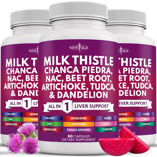 NEW AGE liver support bottle capsules for daily detox potential.