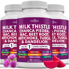NEW AGE liver support bottle capsules for daily detox potential.
