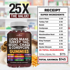 NEW AGE mushroom blend gummies bottle scene suggesting on-the-go wellness.