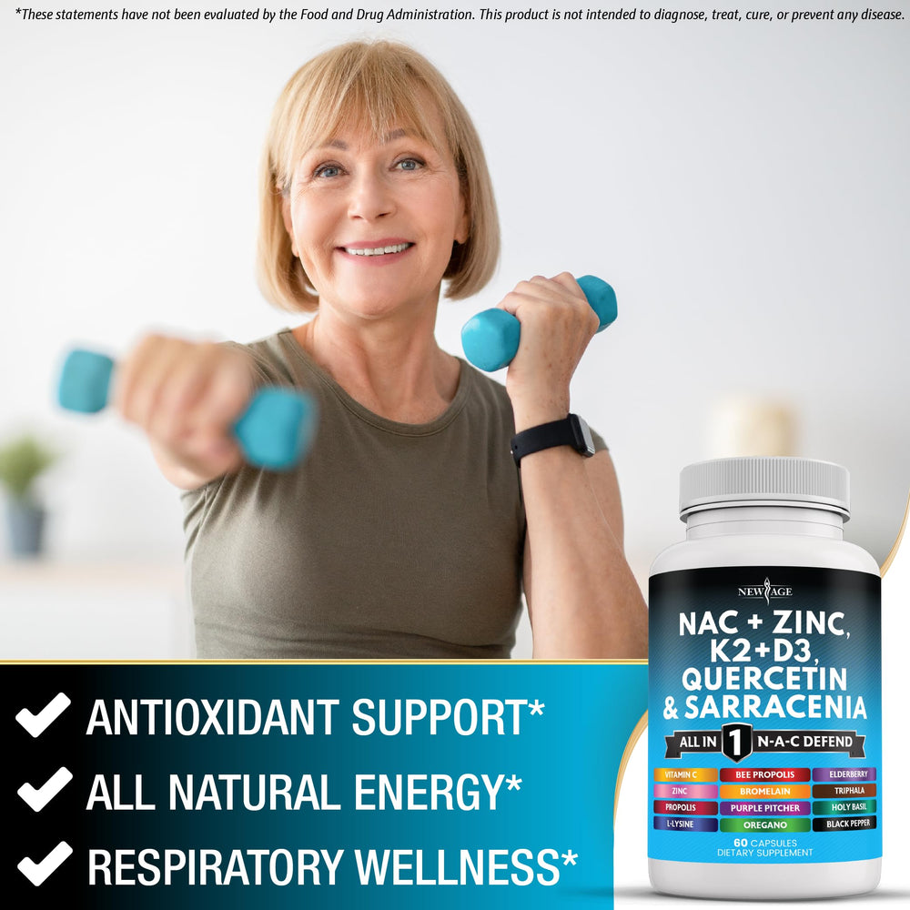 NEW AGE NAC supplement capsules view for easy, convenient daily intake.
