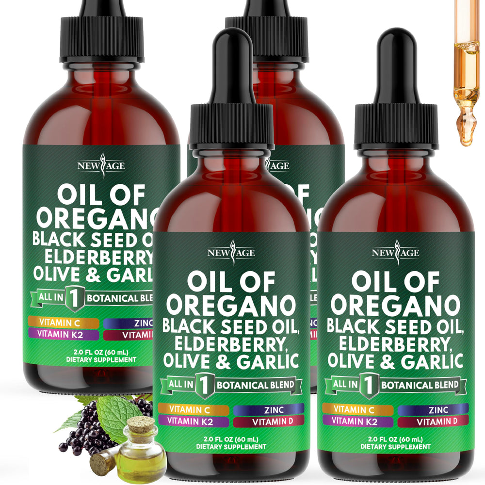 NEW AGE Oil of Oregano Drops bottle with immune-support formula for daily wellness.