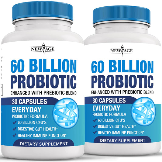 NEW AGE Probiotics 60B CFU bottle helps support daily gut balance.