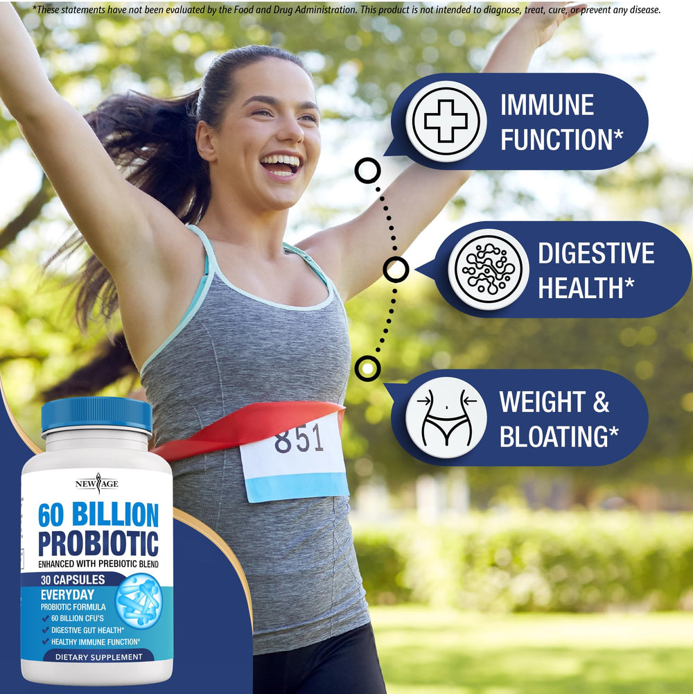NEW AGE Probiotics women and men capsules support digestive comfort for adults.