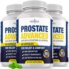 NEW AGE Prostate Advanced bottle on display for daily male wellness
