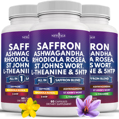NEW AGE Saffron Supplements bottle with capsules for daily stress support