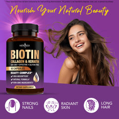 NEW AGE saw palmetto DHT blocker element supports hair health.