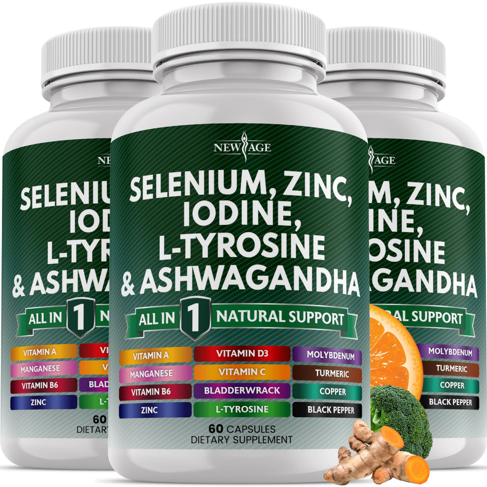 New Age thyroid supplement bottle front view supports daily balance