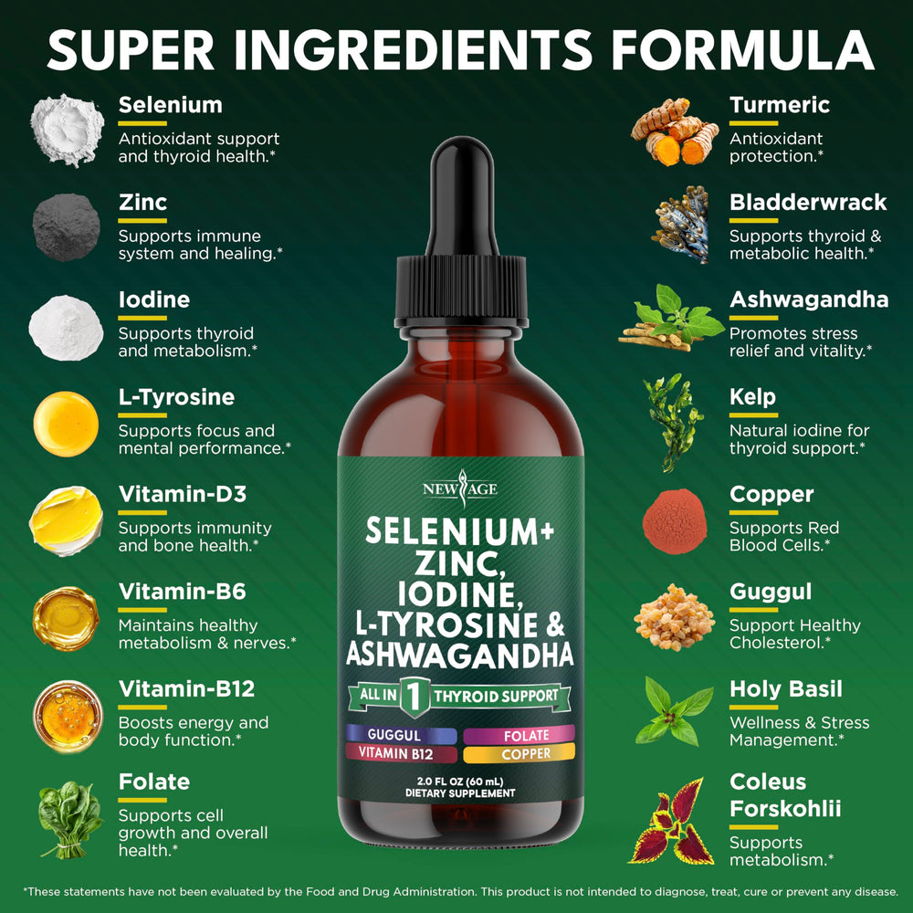 New Age Thyroid Support Drops pour showing smooth liquid for quick absorption