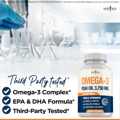 New Age Omega-3 seal indicating third-party testing on packaging.
