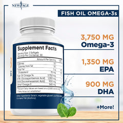 New Age Triple Strength Omega-3 softgels close-up highlighting high EPA and DHA.