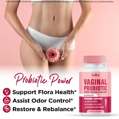 NEW AGE Vaginal Probiotics 60-day supply bottle displayed for extended use.