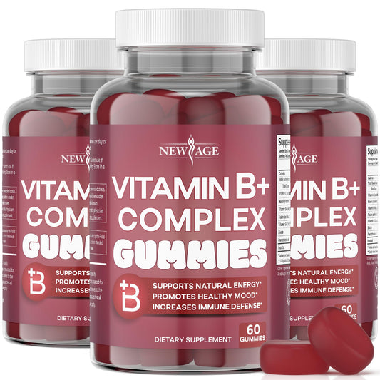 New Age Vitamin B Complex Gummies berry bottle shows convenient daily use