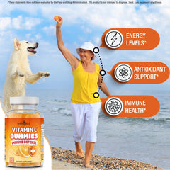 Close-up of NEW AGE Vitamin C Gummies highlighting the orange flavor.