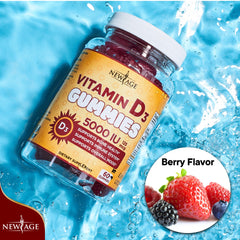 New Age Vitamin D3 gummies ingredient panel with serving size and nutrients