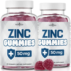 NEW AGE Zinc Gummies bottle front highlighting immune support potential.