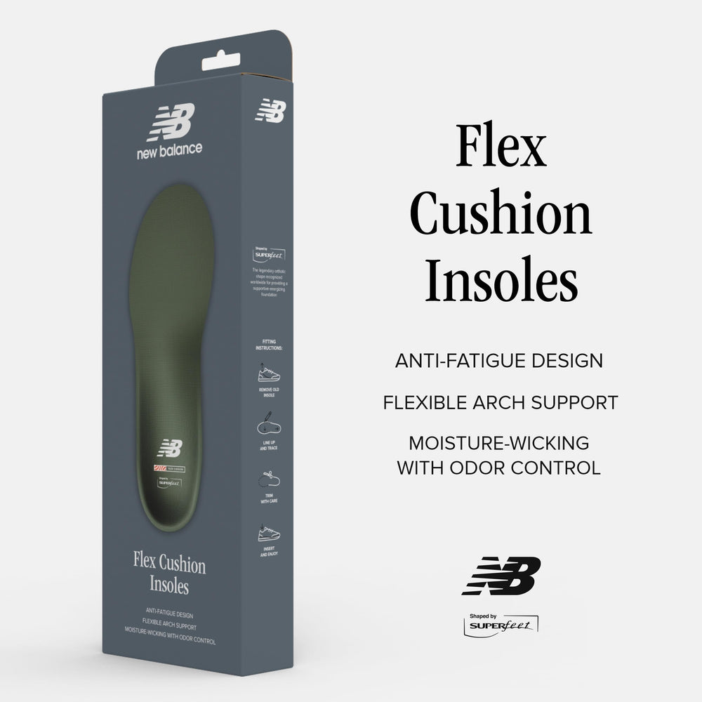 Two-layer foam cushion cradling the foot from heel to toe