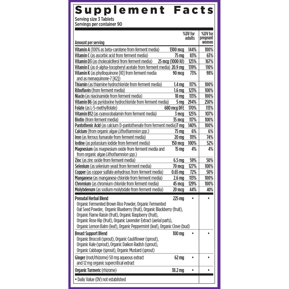 Packaging image of New Chapter Advanced Perfect Prenatal vitamins, non-GMO and vegan-friendly.