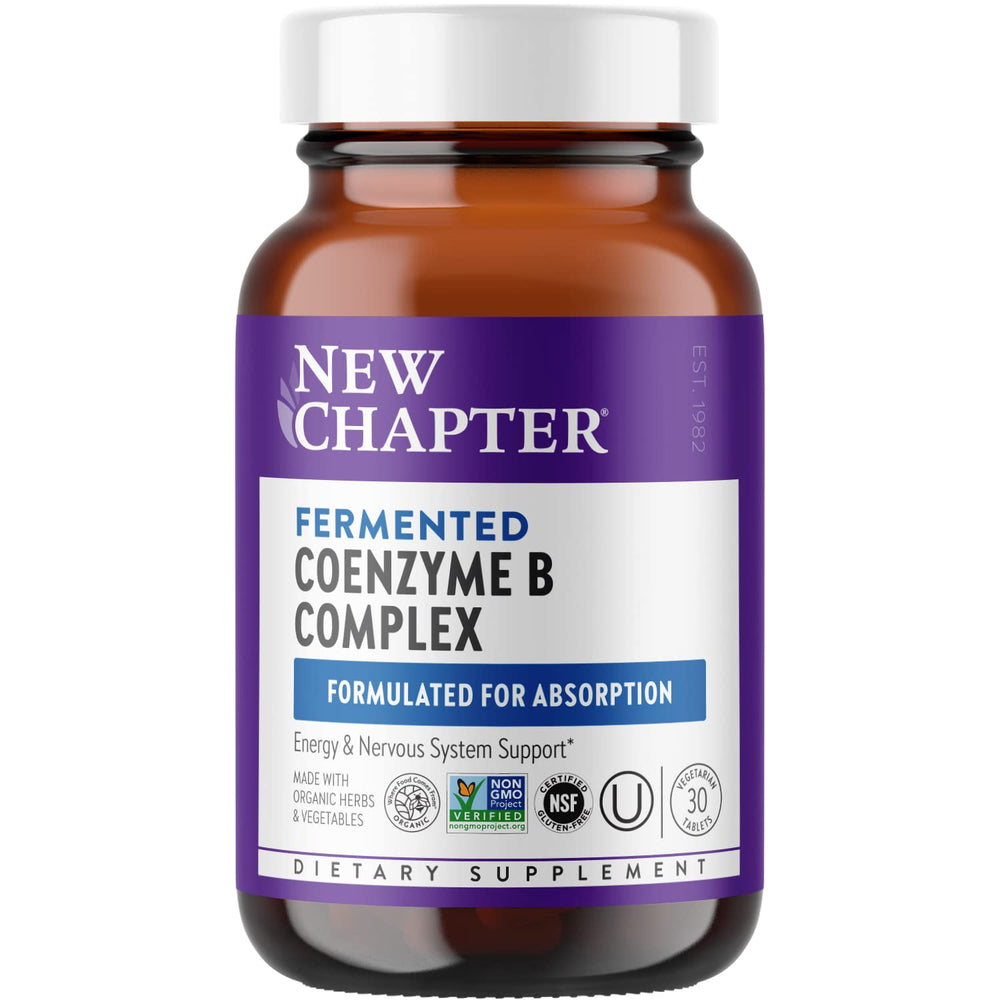 New Chapter B Complex bottle label with organic ingredients for clean daily energy.
