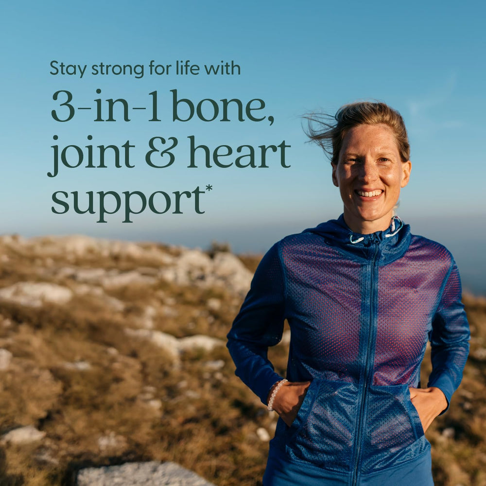New Chapter calcium bottle closeup highlighting plant-based minerals for healthy bones