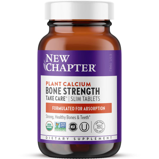 New Chapter Calcium bottle front view highlighting plant-based formula for bone support