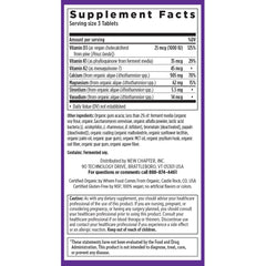 New Chapter Calcium packaging box image highlights organic and vegan certifications