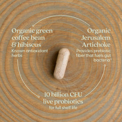 Capsule close-up illustrating easy daily intake for gut health support