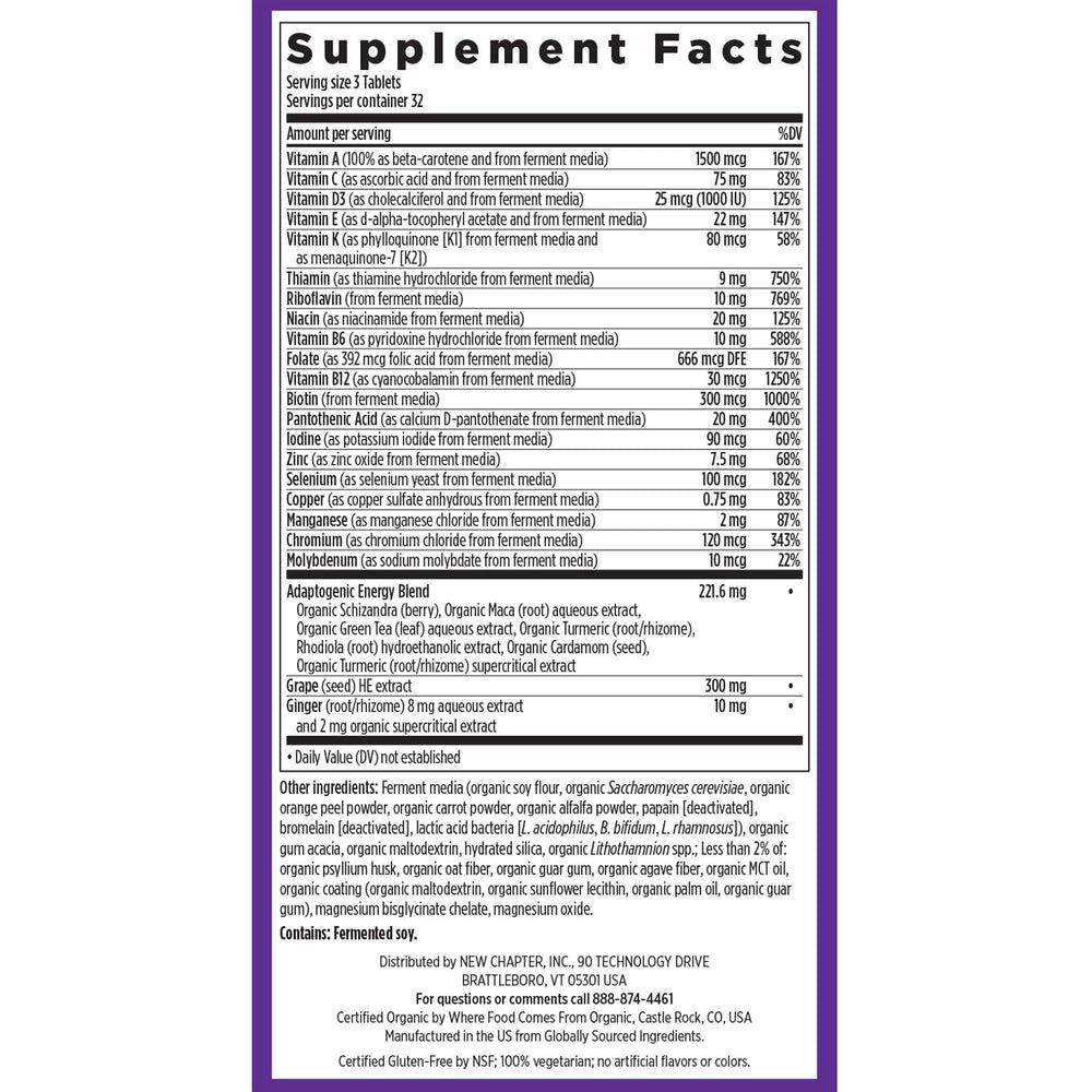 New Chapter Energy Multivitamin with B vitamins boosting cellular energy and mood support.