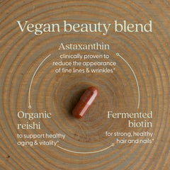 New Chapter fermented biotin with astaxanthin emphasizes antioxidant support for skin.