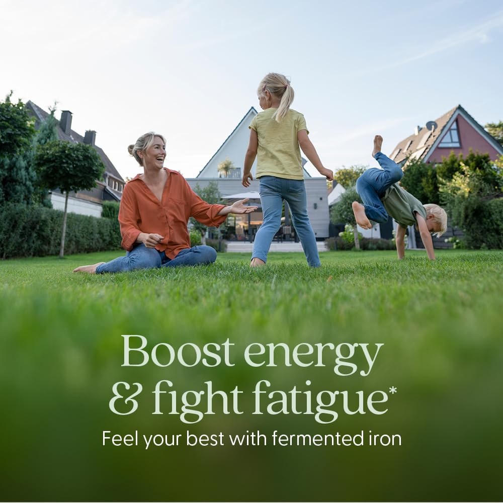 New Chapter Iron tablet daily-dose image emphasizes easy digestion and on-the-go routine.
