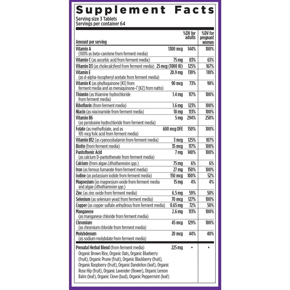 New Chapter Perfect Prenatal organic ingredients highlighted in the formula.