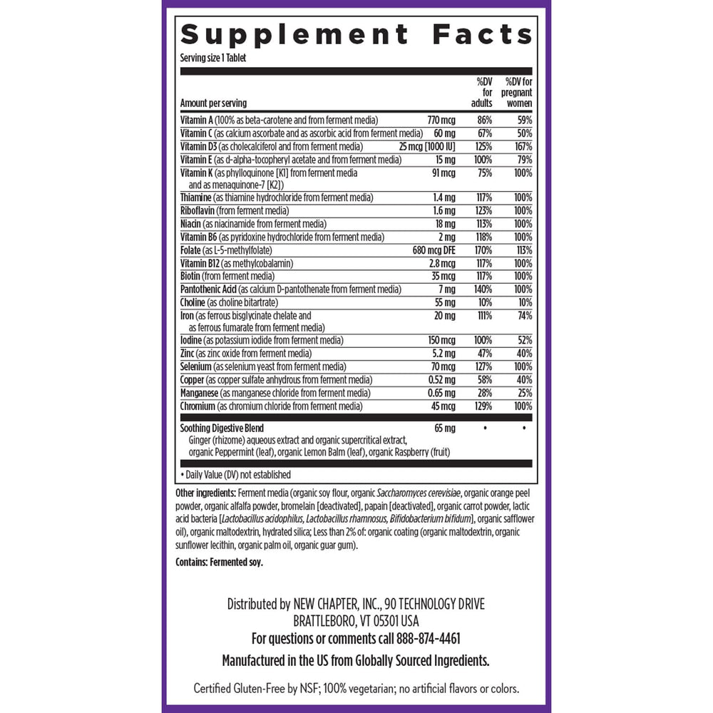 New Chapter Prenatal tablets in hand for convenient daily nutrition.