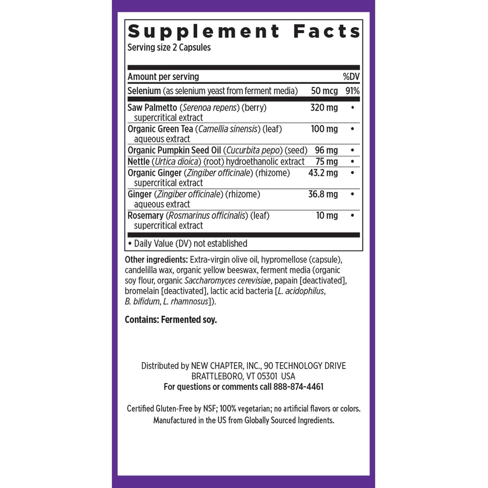 New Chapter Prostate 5LX capsules poured from bottle, easy daily ritual for men’s health.