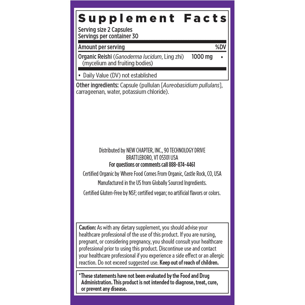 Reishi product carries non-GMO verification sign for high-quality production.