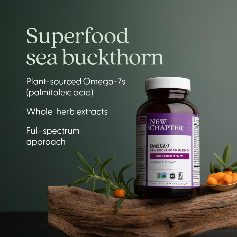 New Chapter sea buckthorn berries closeup, rich in natural fatty acids.