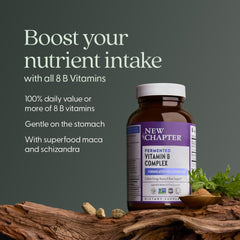 New Chapter Vitamin B Complex capsules closeup emphasizes eight activated B vitamins