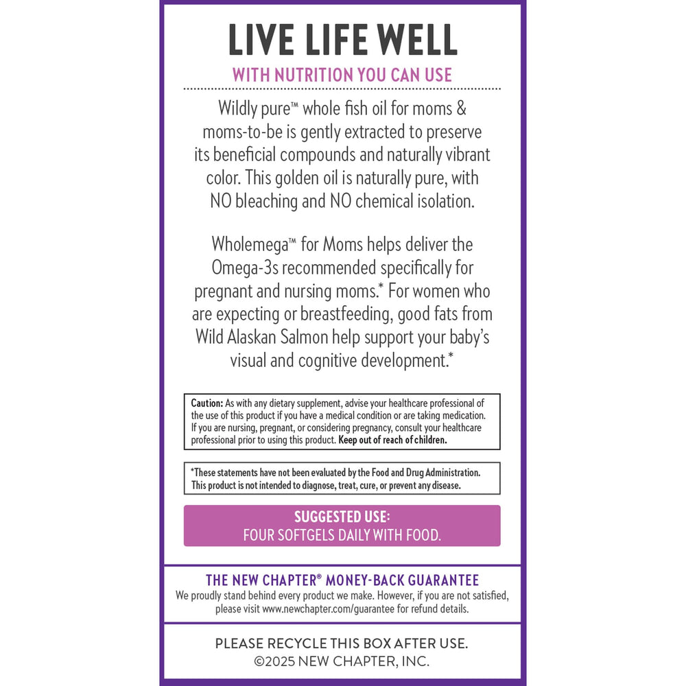 New Chapter Wholemega for Moms NSF-certified label signals safety and quality for moms