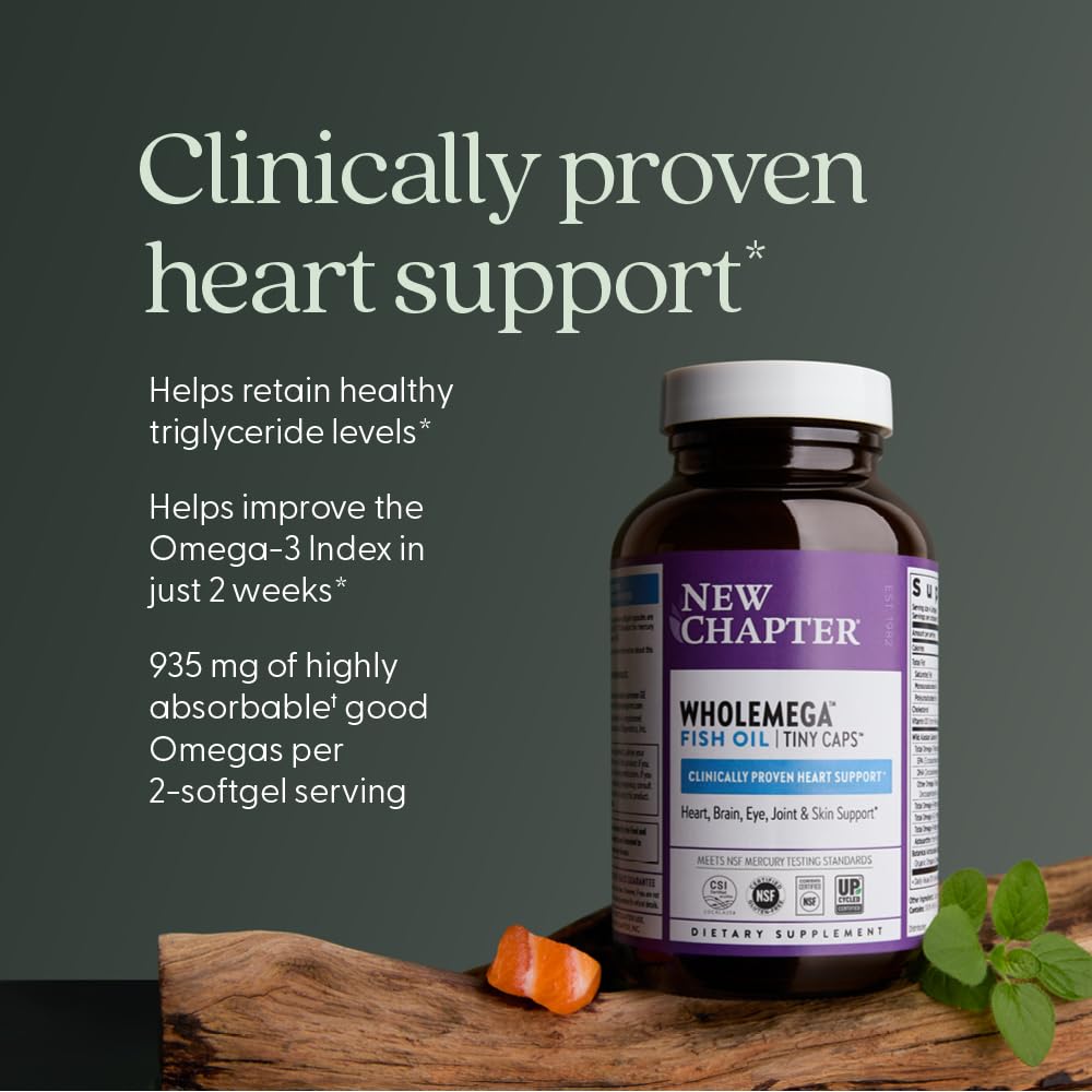 New Chapter Wholemega vitamin D3 content with omega-3 synergy.