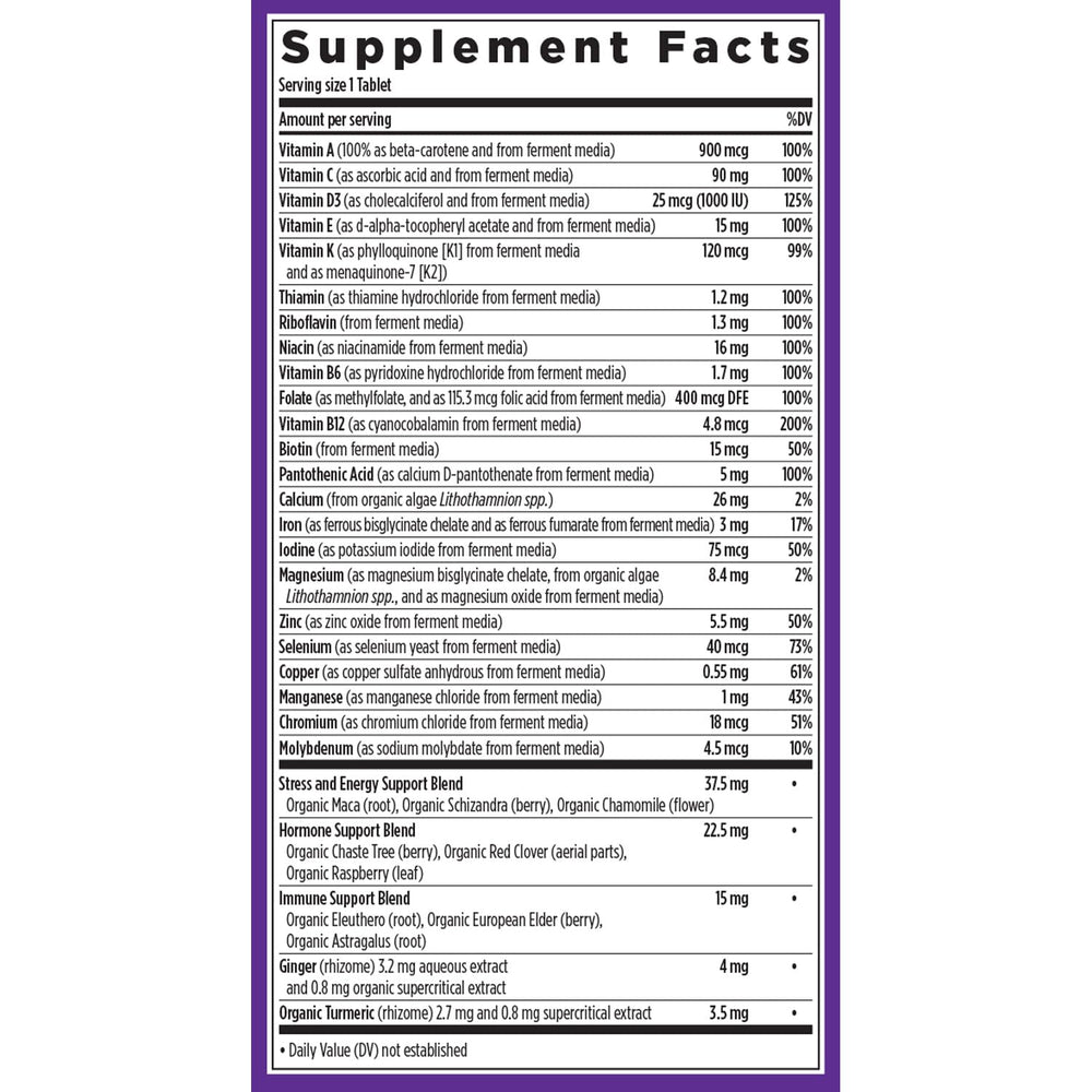 New Chapter Women's Multivitamin immunity support graphic highlights vitamin C and zinc.