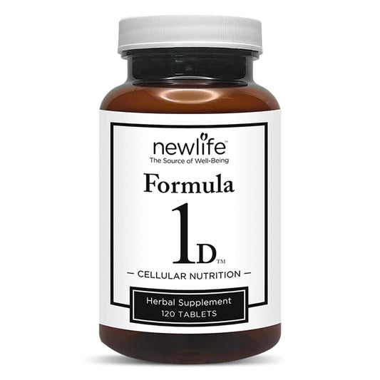 New Life Formula 1D bottle front shows natural herbs for daily wellness.