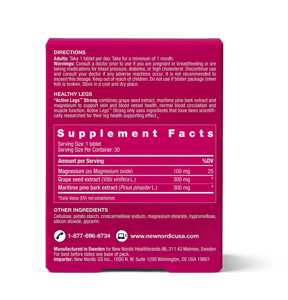 New Nordic Active Legs Strong magnesium supplement composition shown