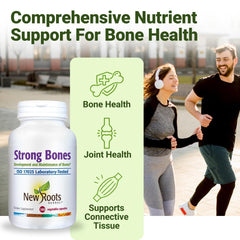 NEW ROOTS HERBAL calcium magnesium d3 k2 bottle shows a comprehensive mineral blend for bone health.