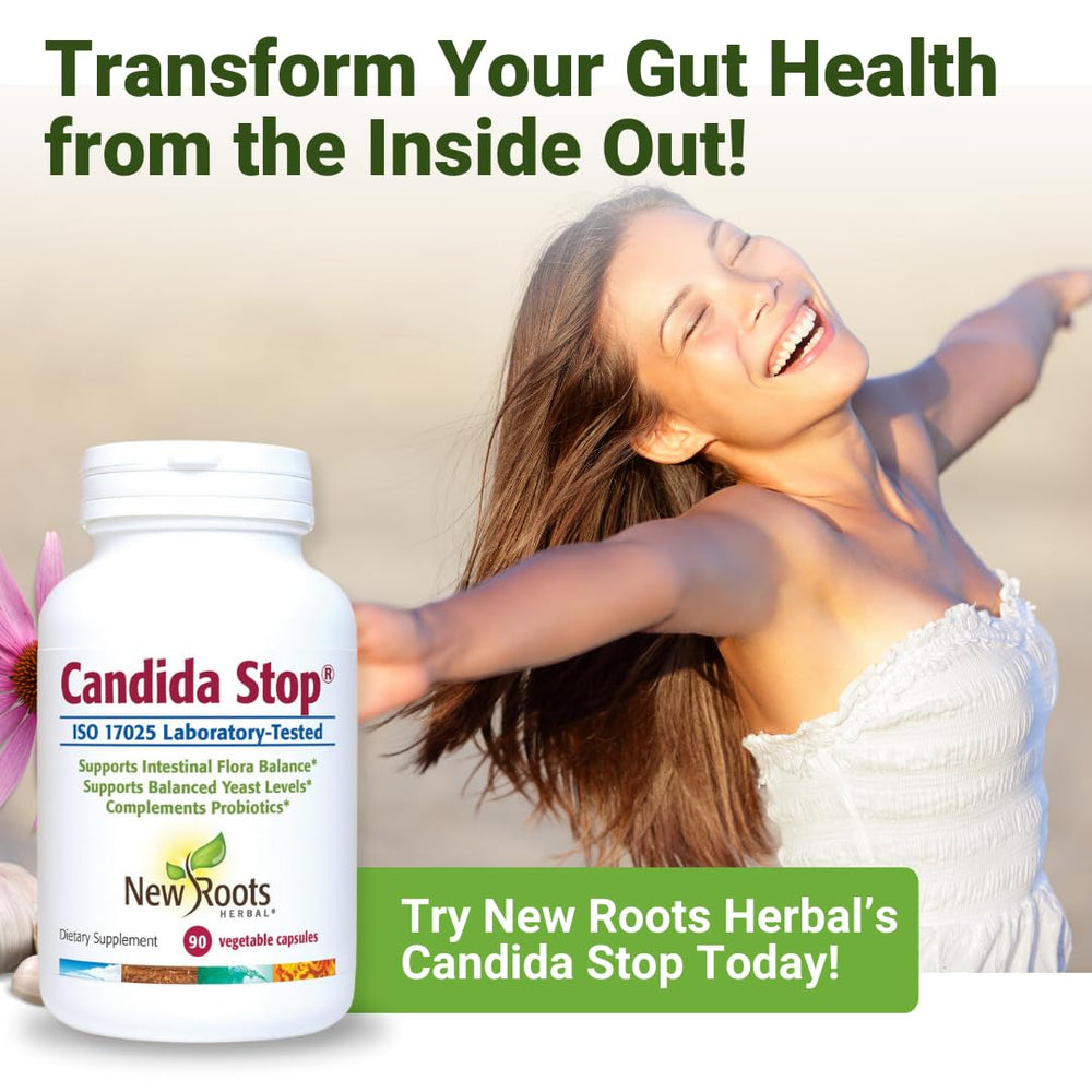 Label information on New Roots Herbal Candida Cleanse for digestion support.