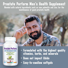 NEW ROOTS HERBAL Prostate Perform packaging and branding on display