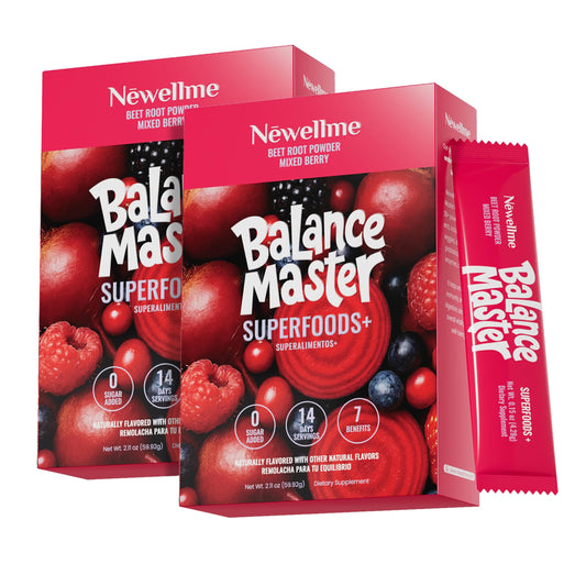 NEWELLME Balance Master stick-pack opening for on-the-go energy.