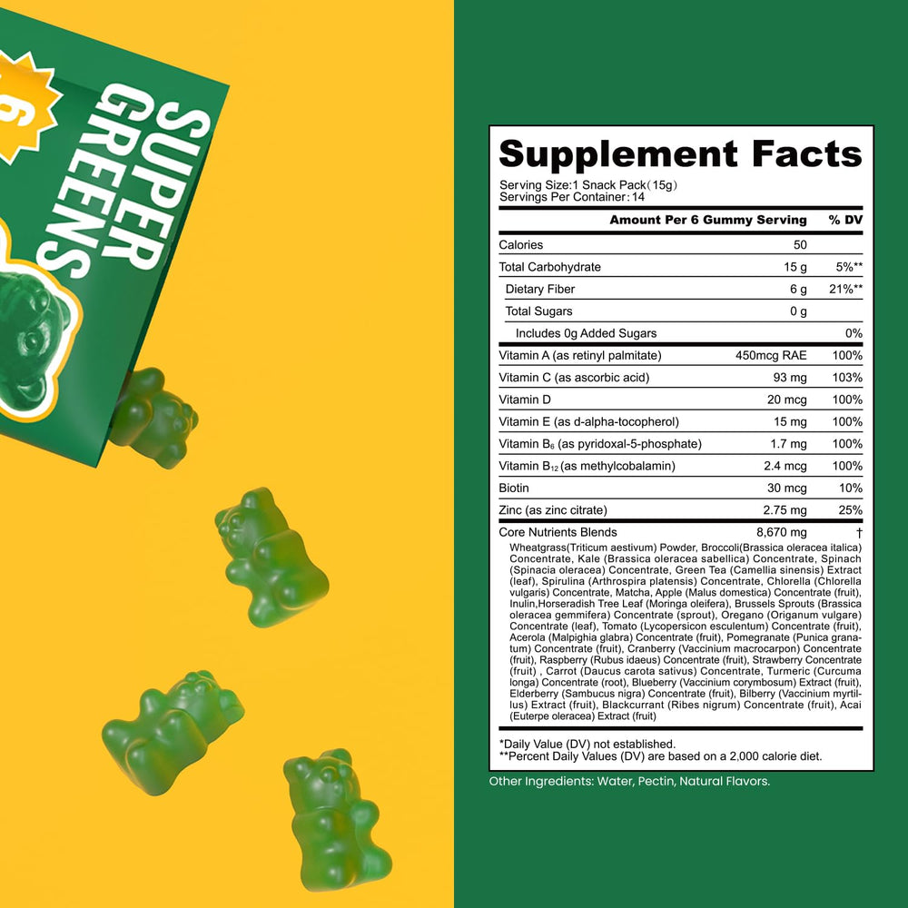 NEWELLME Super Greens Gummies vegan sugar-free formulation for healthy snacking.