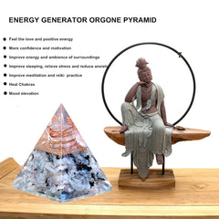 NewMainOne Rainbow Moonstone orgonite pyramid in meditation space aids concentration.