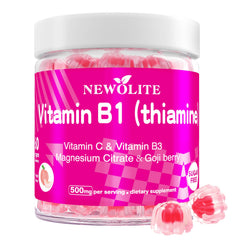 NEWOLITE B1 Gummies bottle showing peach flavor for easy daily vitamin intake